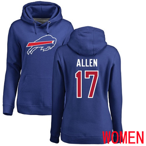 NFL Women Buffalo Bills 17 Josh Allen Royal Blue Name and Number Logo Pullover Hoodie Sweatshirt